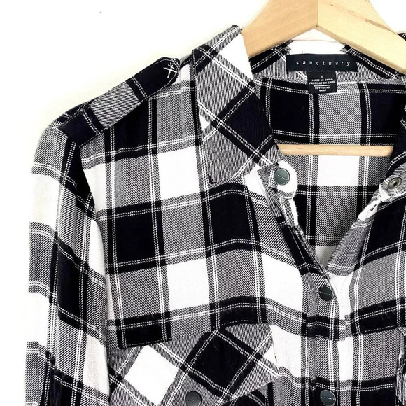 Sanctuary Tartan Plaid Boyfriend Flannel Shirt Womens Small Soft Cotton - Picture 2 of 9